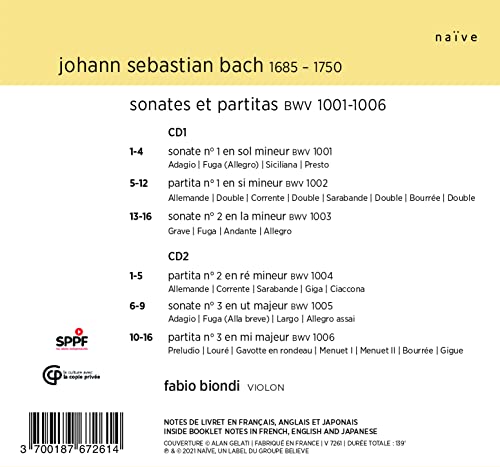 FABIO BIONDI - SONATAS & PARTITAS - CD ALBUM image 2
