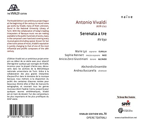 ABCHORDIS ENSEMBLE - VIVALDI: SERENATA A TRE, RV690 - CD ALBUM image 2