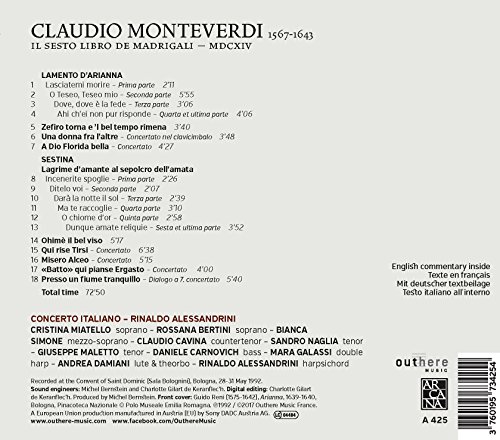 Claudio Monteverdi - Il Sesto Libro De Madrigali MDCXIV - CD image 2