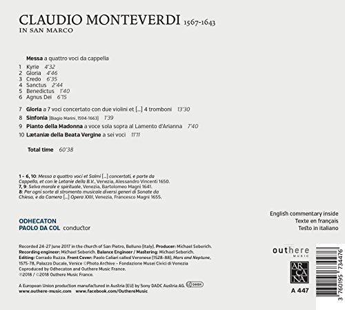 Odhecaton - Monteverdi In San Marco - CD image 2