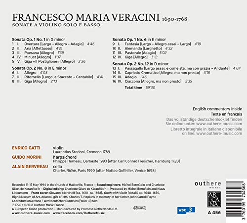 Alain Gervreau - Veracini: Sonate a Violino Solo E Basso - CD image 2