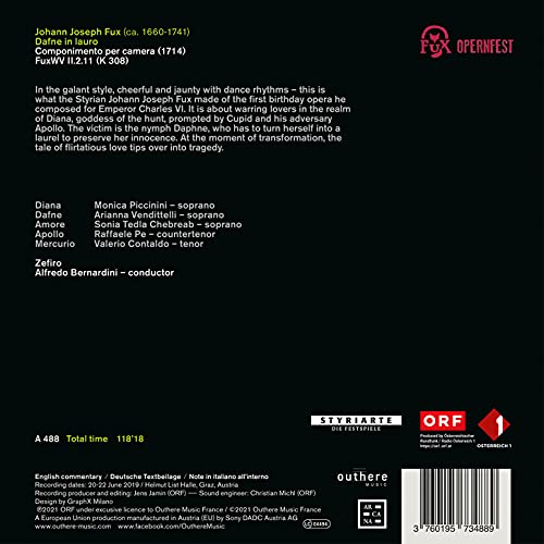 ZEFIRO; ALFREDO BERN - FUX DAFNE IN LAURO - CD image 2