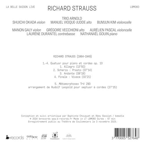 TRIO ARNOLD - RICHARD STRAUSS: PIANO QUARTET, OP. 13 - METAMORPHOSEN F image 2