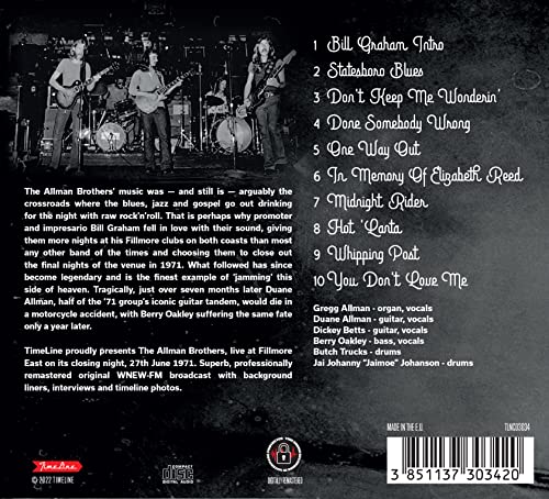 ALLMAN BROTHERS - CLOSING NIGHT AT  FILLMORE EAST - CD image 2