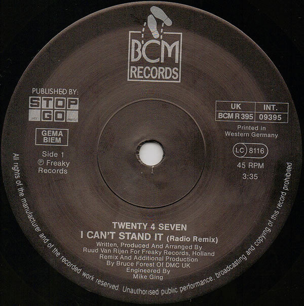 Twenty 4 Seven - I Can't Stand It! (Bruce Forest Remix) - Used Vinyl Rec image 3