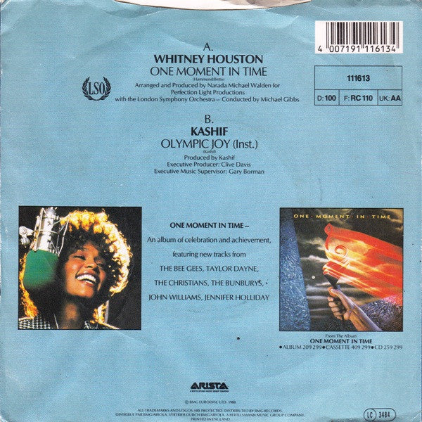 Whitney Houston - One Moment In Time - Used Vinyl Record 7" image 2