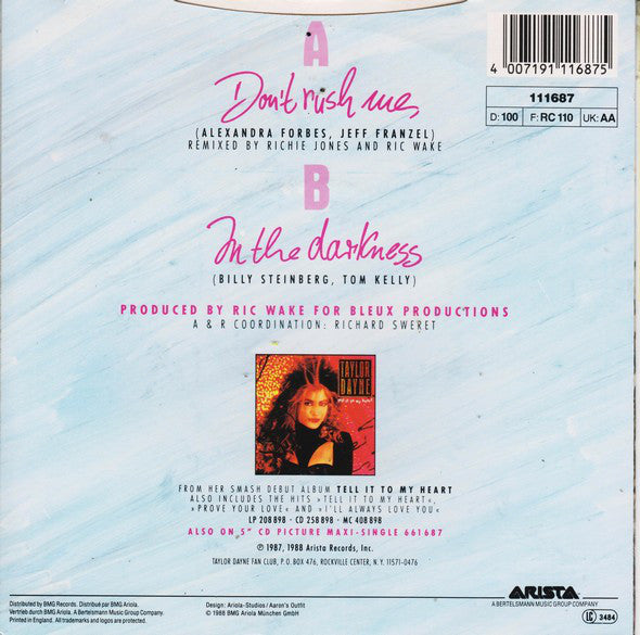 Taylor Dayne - Don't Rush Me - Used Vinyl Record 7" image 6