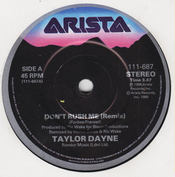 Taylor Dayne - Don't Rush Me - Used Vinyl Record 7" image 7