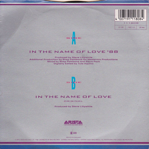 Thompson Twins - In The Name Of Love '88 - Used Vinyl Record 7" image 2