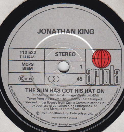 Jonathan King - Sun Has Got His Hat On - Used Vinyl Record 7" image 3