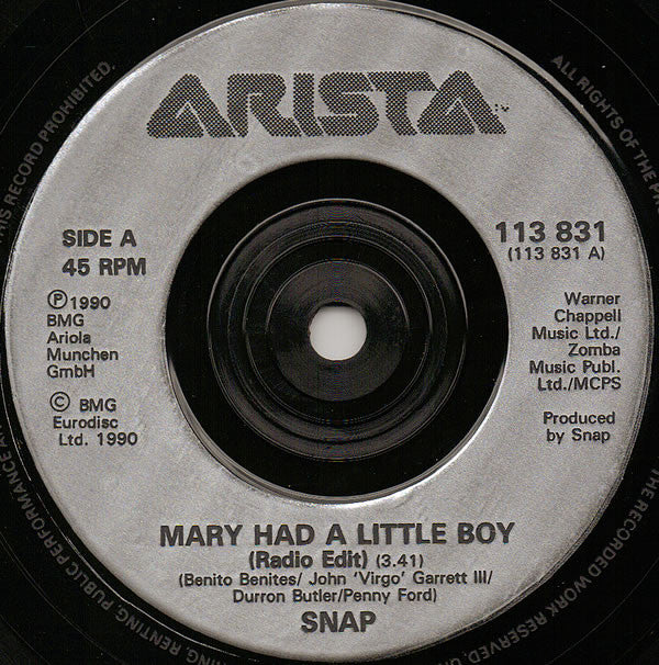 Snap! - Mary Had A Little Boy - Used Vinyl Record 7" image 3