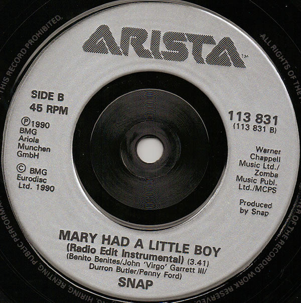 Snap! - Mary Had A Little Boy - Used Vinyl Record 7" image 8