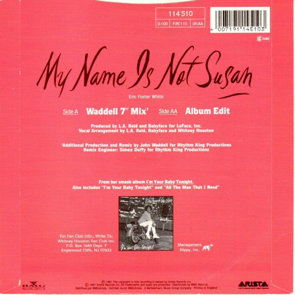Whitney Houston - My Name Is Not Susan - Used Vinyl Record 7" image 2