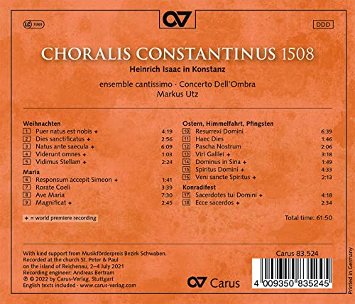 ISAAC / ENSEMBLE CAN - CHORALIS CONSTANTINUS 1508 - CD image 2