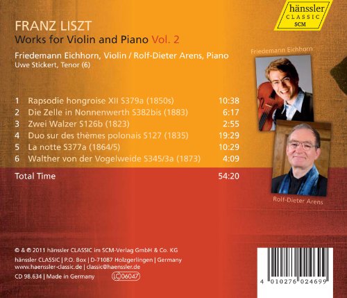 EICHHORN ARENS STICK - LISZT: WORKS FOR VIOLIN AND PI - CD image 2