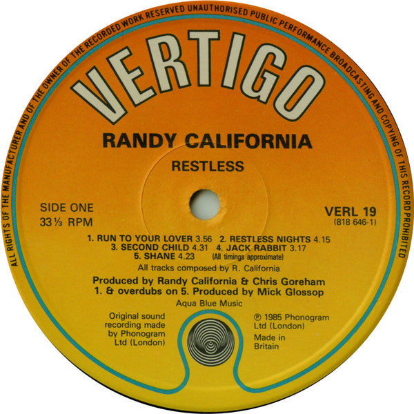 Randy California - Restless - Used Vinyl Record image 3