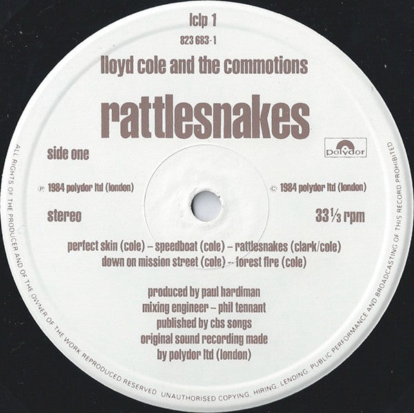 Lloyd Cole & The Com - Rattlesnakes - Used Vinyl Record image 3
