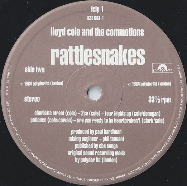Lloyd Cole & The Com - Rattlesnakes - Used Vinyl Record image 4