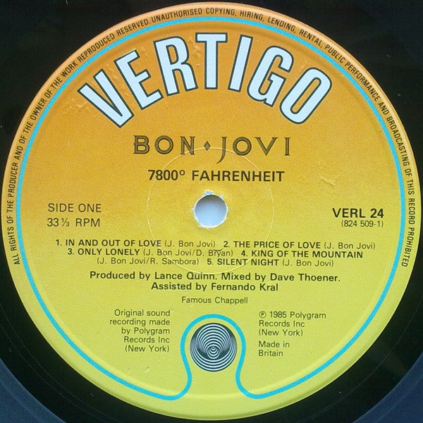 Bon Jovi - 7800° Fahrenheit - Used Vinyl Record image 3
