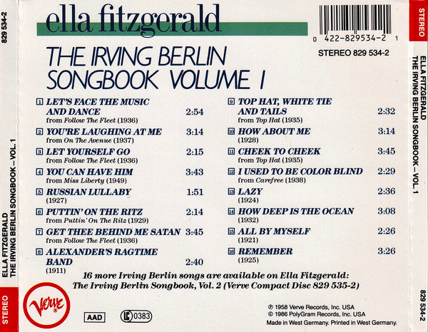 Ella Fitzgerald - Irving Berlin Songbook Volume 1 - Used CD image 2