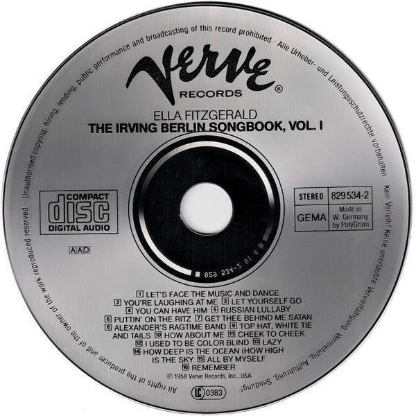 Ella Fitzgerald - Irving Berlin Songbook Volume 1 - Used CD image 3