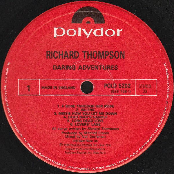 Richard Thompson - Daring Adventures - Used Vinyl Record image 3