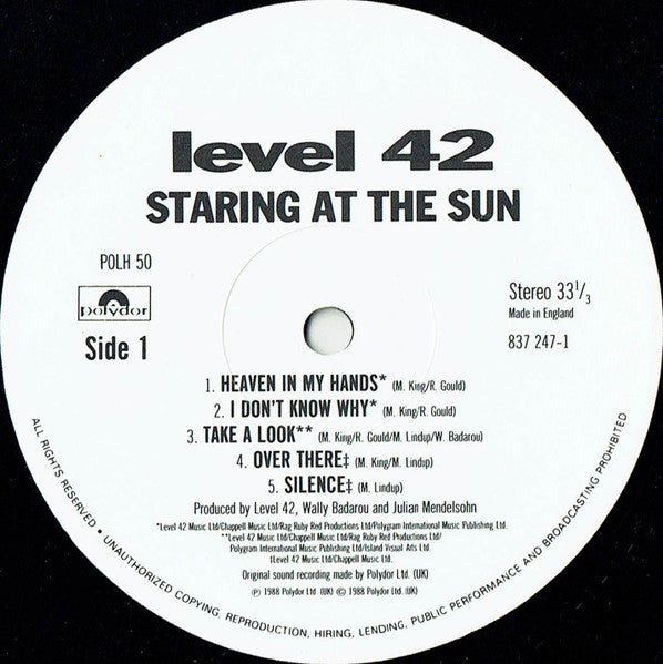 Level 42 - Staring At The Sun - Used Vinyl Record image 3