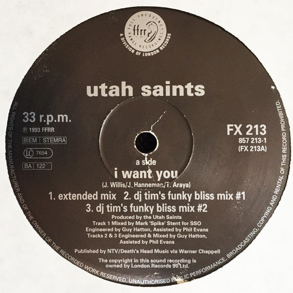 Utah Saints - I Want You - Used Vinyl Record 12" image 3