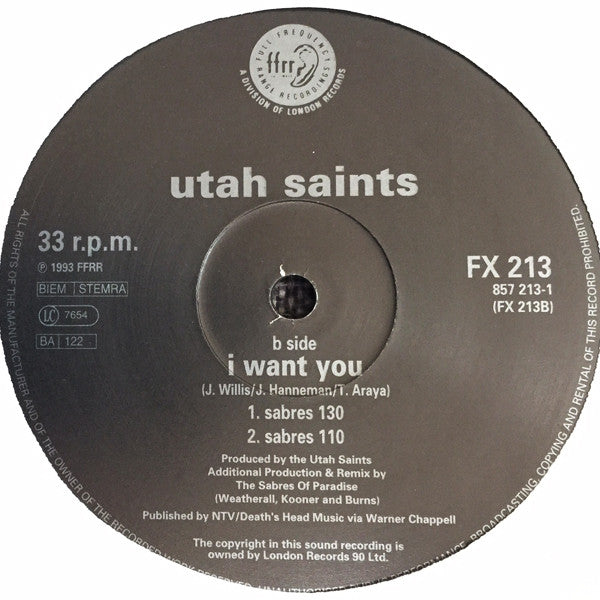 Utah Saints - I Want You - Used Vinyl Record 12" image 4