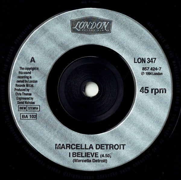 Marcella Detroit - I Believe - Used Vinyl Record 7" image 3