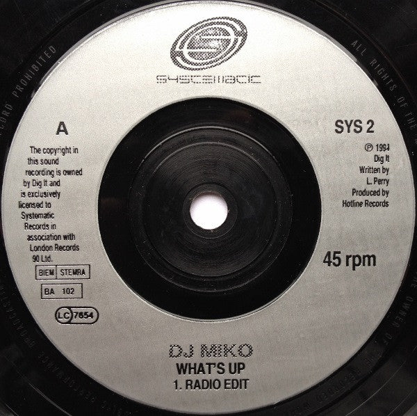 DJ Miko - What's Up - Used Vinyl Record 7" image 3