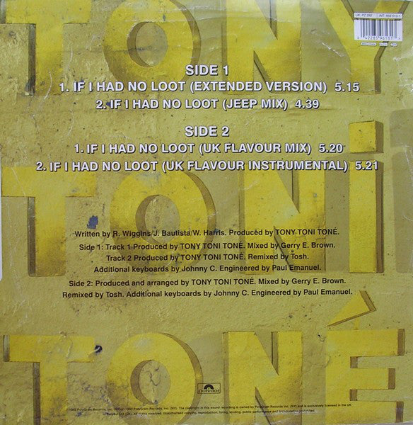 Tony! Toni! Tone! - If I Had No Loot - Used Vinyl Record 12" image 2