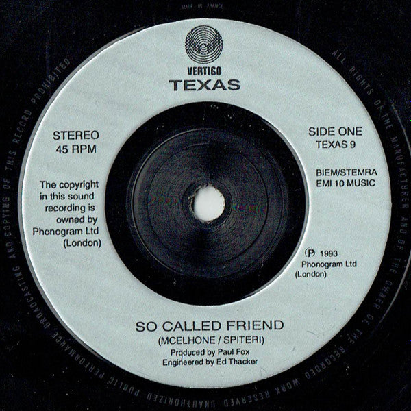 Texas - So Called Friend - Used Vinyl Record 7" image 7