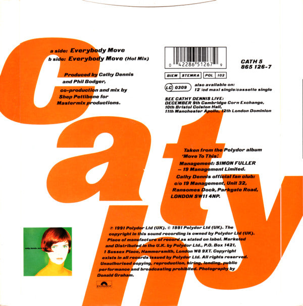 Cathy Dennis - Everybody Move - Used Vinyl Record 7" image 2
