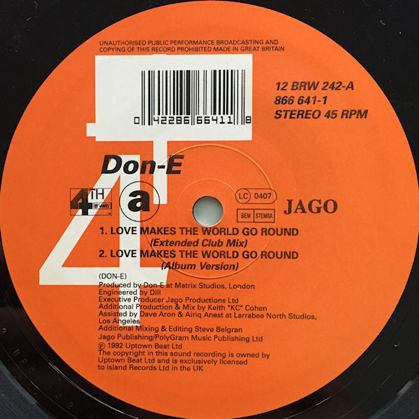 DON-E - Love Makes The World Go Round - Used Vinyl Record 12" image 3