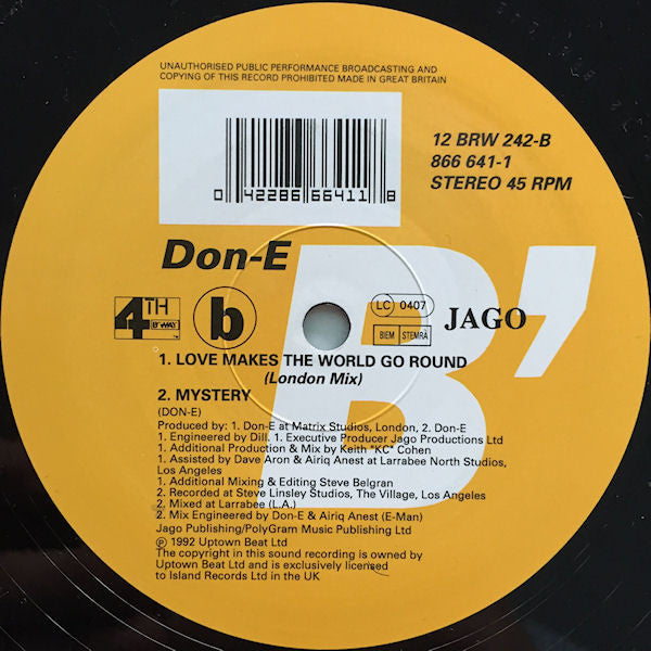 DON-E - Love Makes The World Go Round - Used Vinyl Record 12" image 4