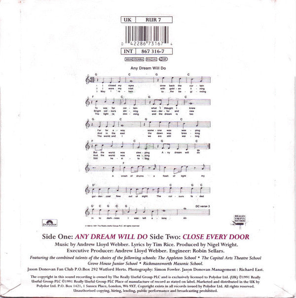 Jason Donovan - Any Dream Will Do - Used Vinyl Record 7" image 2
