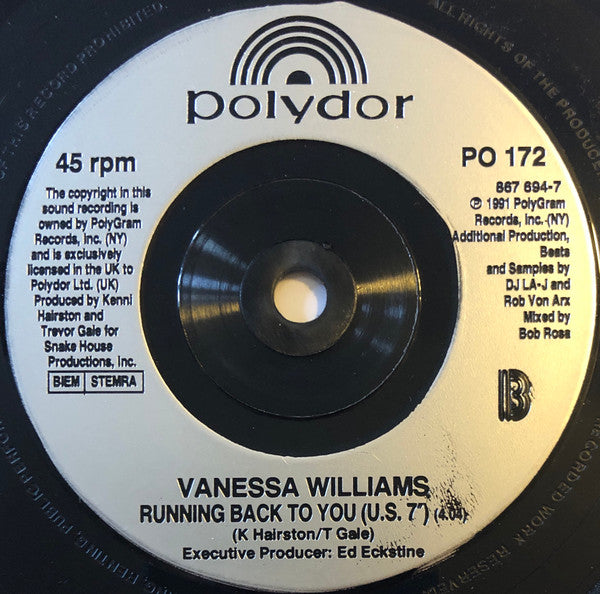 Vanessa Williams - Running Back To You - Used Vinyl Record 7" image 4