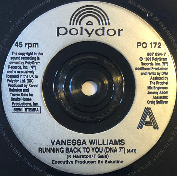 Vanessa Williams - Running Back To You - Used Vinyl Record 7" image 7