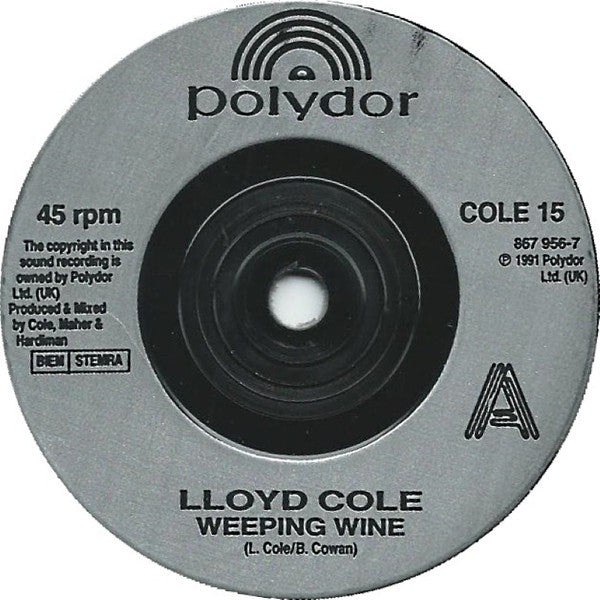 LLoyd Cole - Weeping Wine - Used Vinyl Record 7" image 3