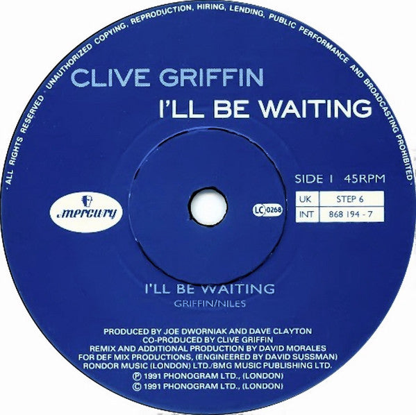 Clive Griffin - I'll Be Waiting - Used Vinyl Record 7" image 3
