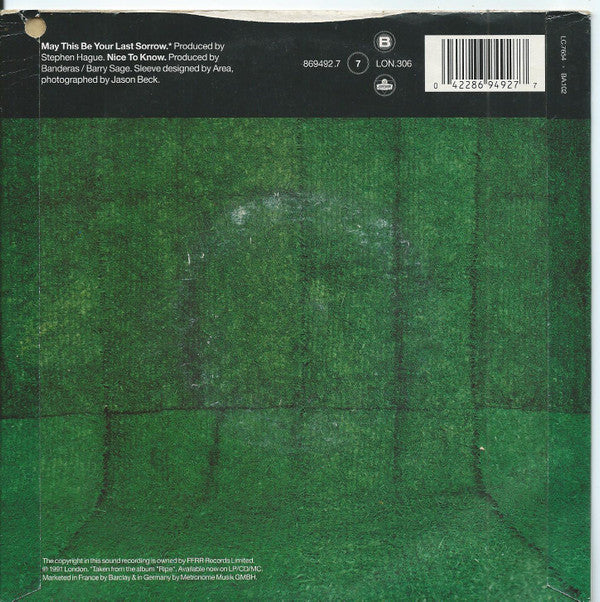 Banderas - May This Be Your Last Sorrow - Used Vinyl Record 7" image 2