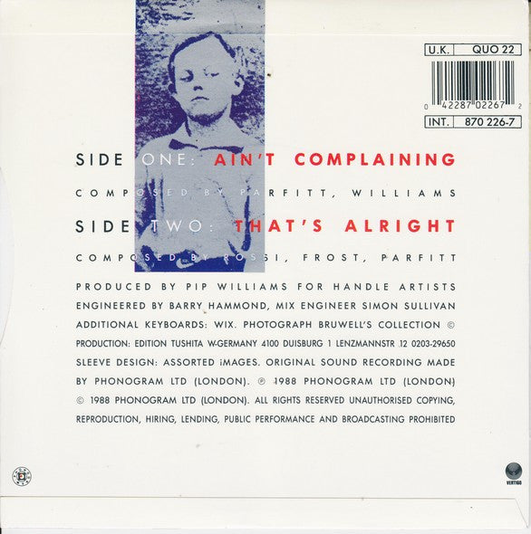 Status Quo - Ain't Complaining - Used Vinyl Record 7" image 2
