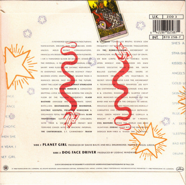Zodiac Mindwarp And - Planet Girl - Used Vinyl Record 7" image 2