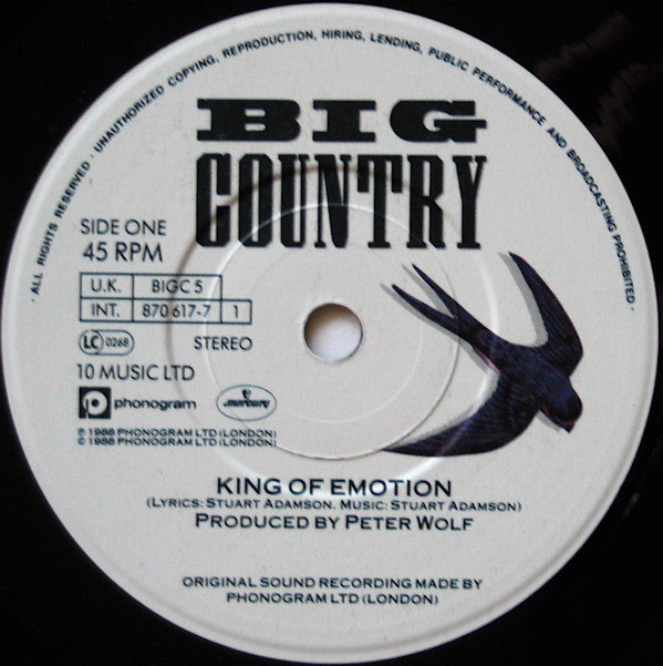 Big Country - King Of Emotion - Used Vinyl Record 7" image 3