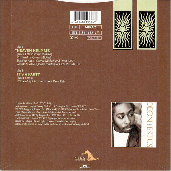 Deon Estus - Heaven Help Me - Used Vinyl Record 7" image 2