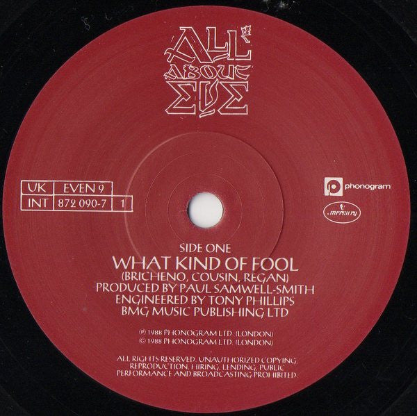 All About Eve - What Kind Of Fool - Used Vinyl Record 7" image 3