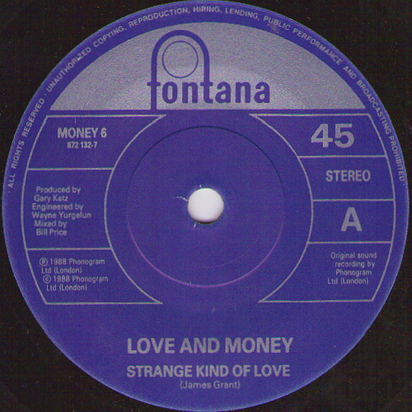 Love And Money - Strange Kind Of Love - Used Vinyl Record 7" image 3