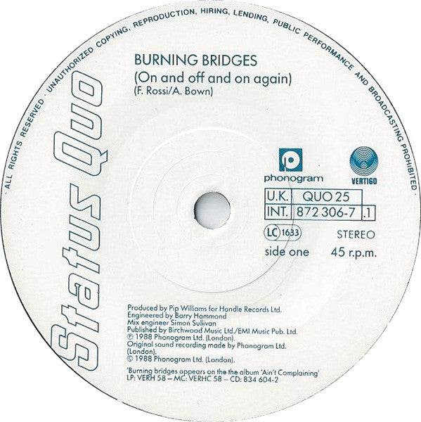 Status Quo - Burning Bridges (On And Off And On Again) - Used Vinyl R image 8
