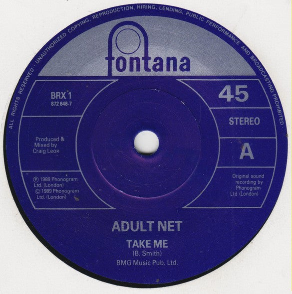 Adult Net - Take Me - Used Vinyl Record 7" image 3
